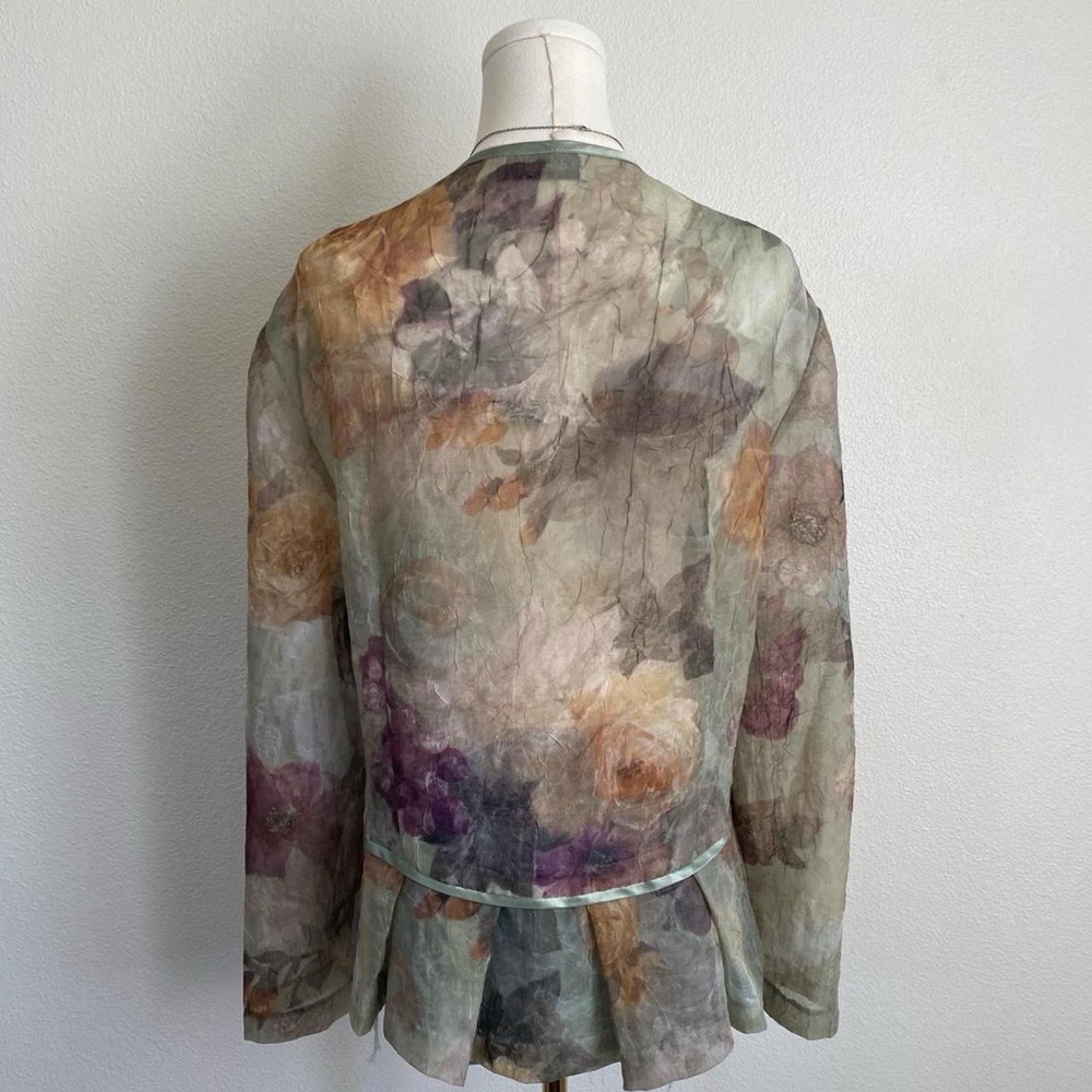 Vintage Dress Barn Woman Green Floral Lace Mesh Sheer Cardigan Jacket - Picture 5 of 6